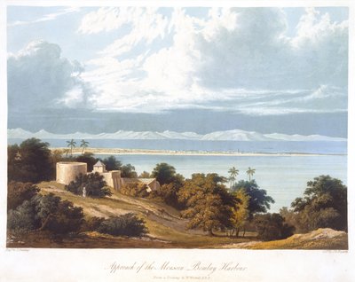 Approach of the Monsoon, Bombay Harbour, from a drawing by William Westall (1781-1850) from Scenery, Costumes and Architecture of India engraved by T. Fielding, coloured by J.B. Hogarth, published 182 by Robert Melville after Grindlay